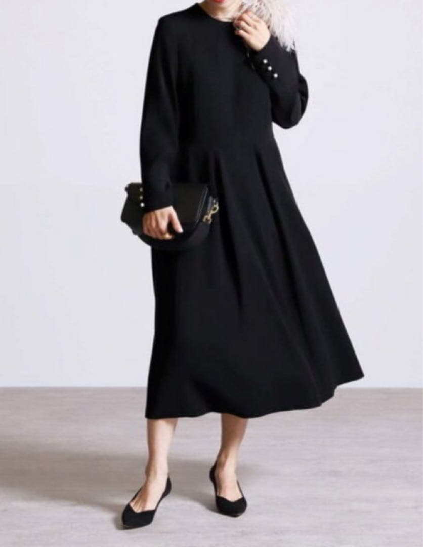 VERMEIL par iena バックサテンフレアワンピース　ネイビー