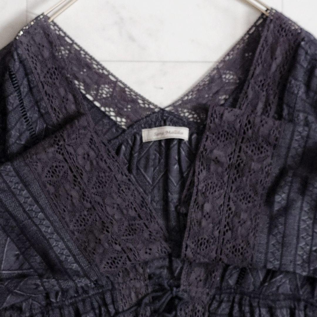 美品✨定価2.2万 サラマリカ コットンリネン 刺繍ガウンワンピース グレー