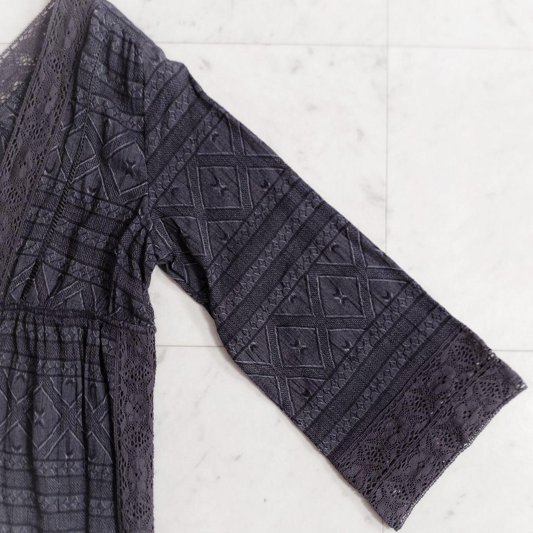 美品✨定価2.2万 サラマリカ コットンリネン 刺繍ガウンワンピース グレー