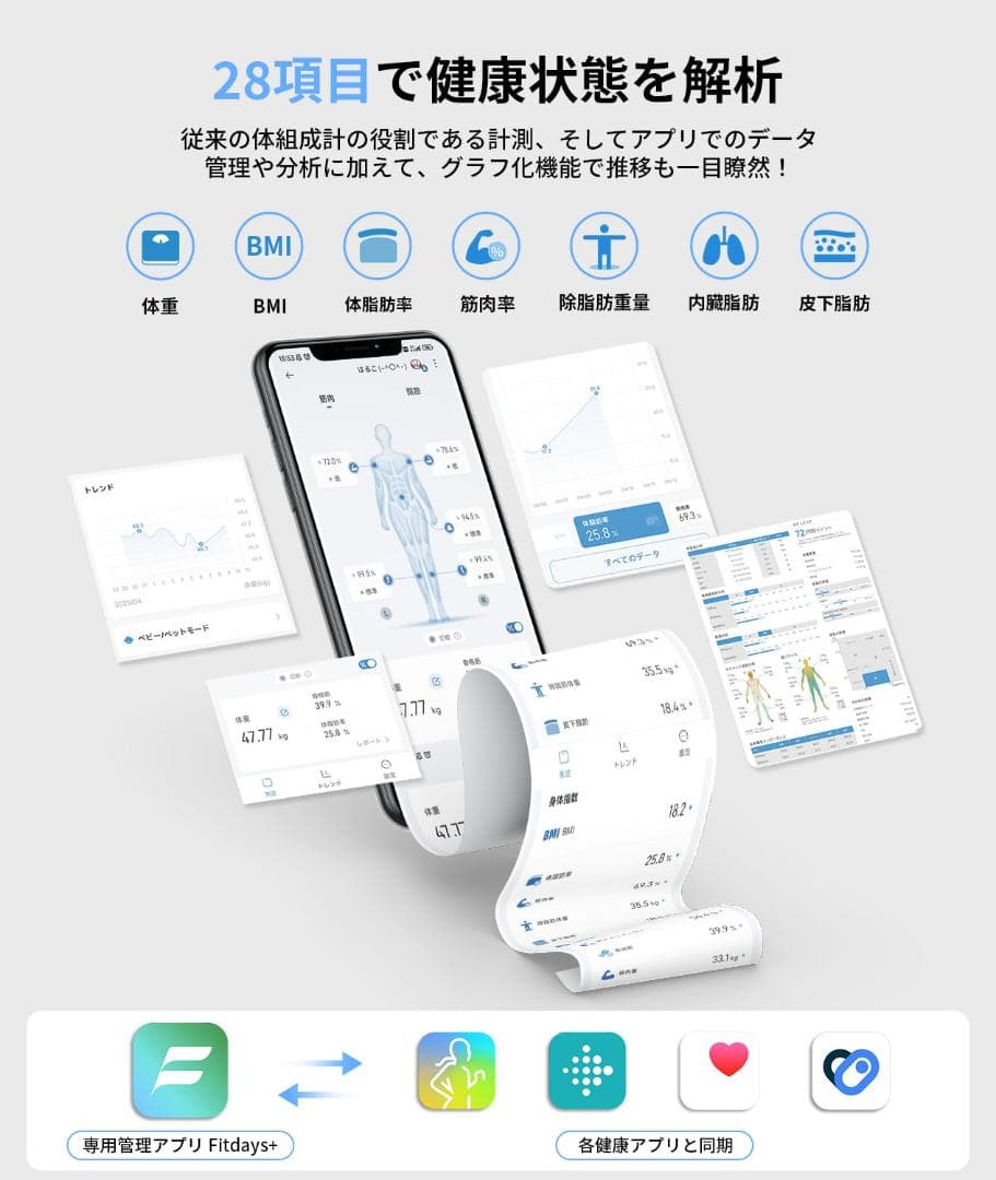 体組成計 FG2305ULB 体重計 スマホ連動 体脂肪計 部位別測定 8電極