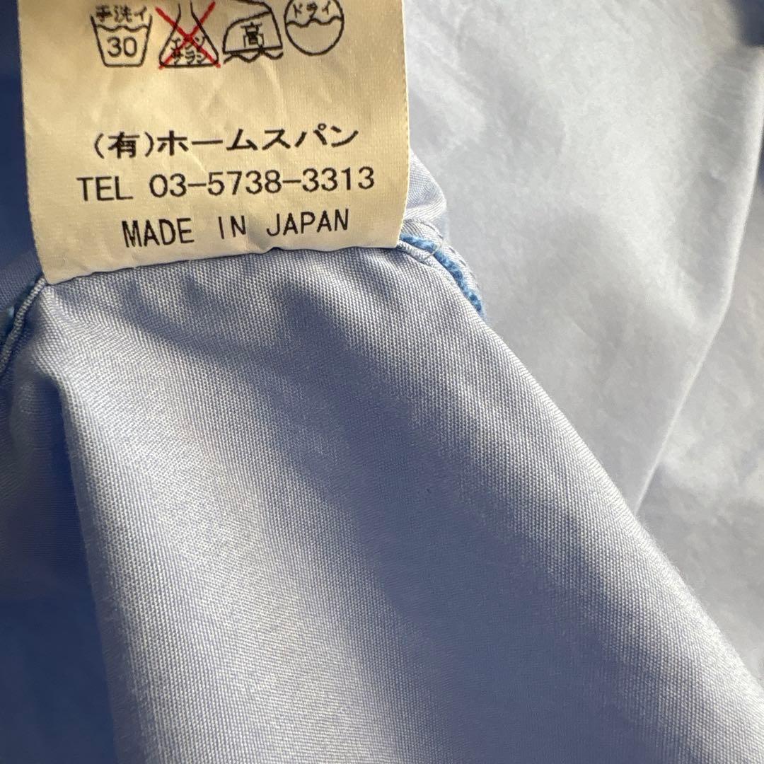 homspun ホームスパン　フラットカラーシャツ　丸襟　ステッチ　ブルー　水色