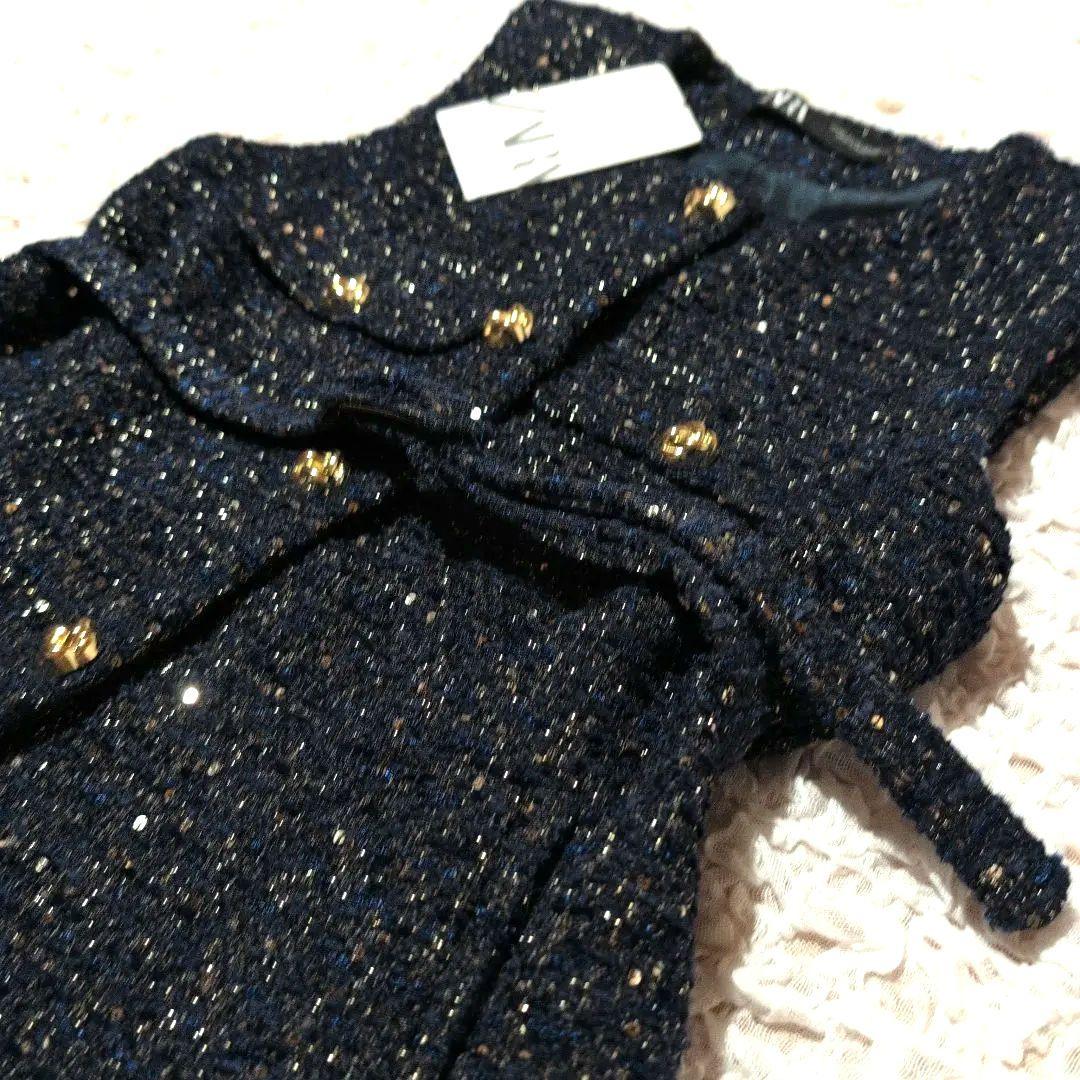 ☆新品☆ZARA ザラ ラメ ミックス ツイード インスタ 金ボタン ベスト M