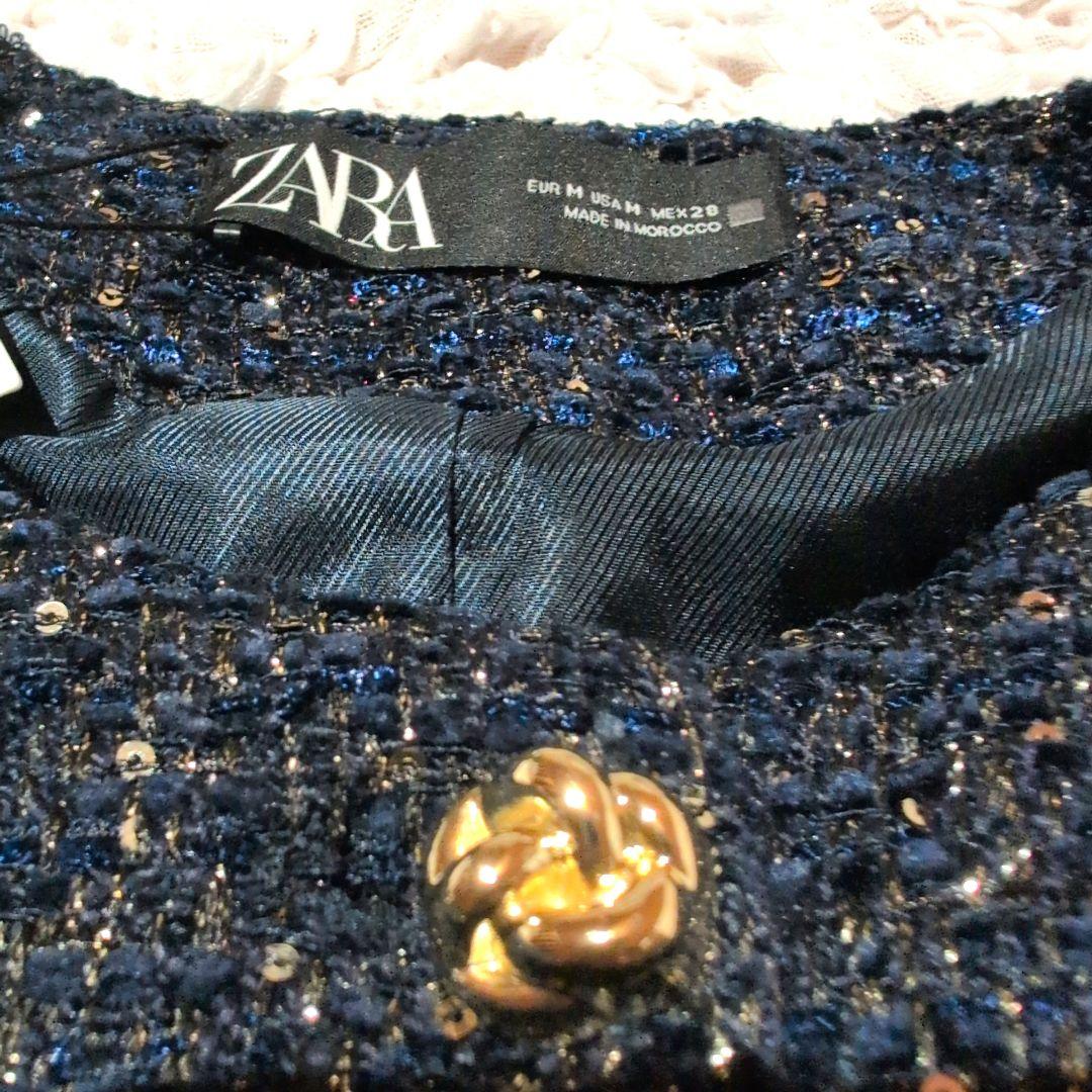 ☆新品☆ZARA ザラ ラメ ミックス ツイード インスタ 金ボタン ベスト M