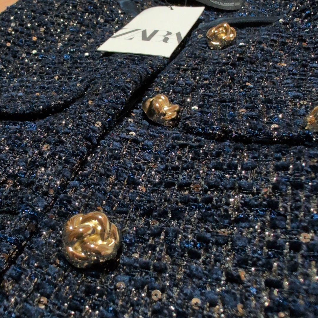 ☆新品☆ZARA ザラ ラメ ミックス ツイード インスタ 金ボタン ベスト M