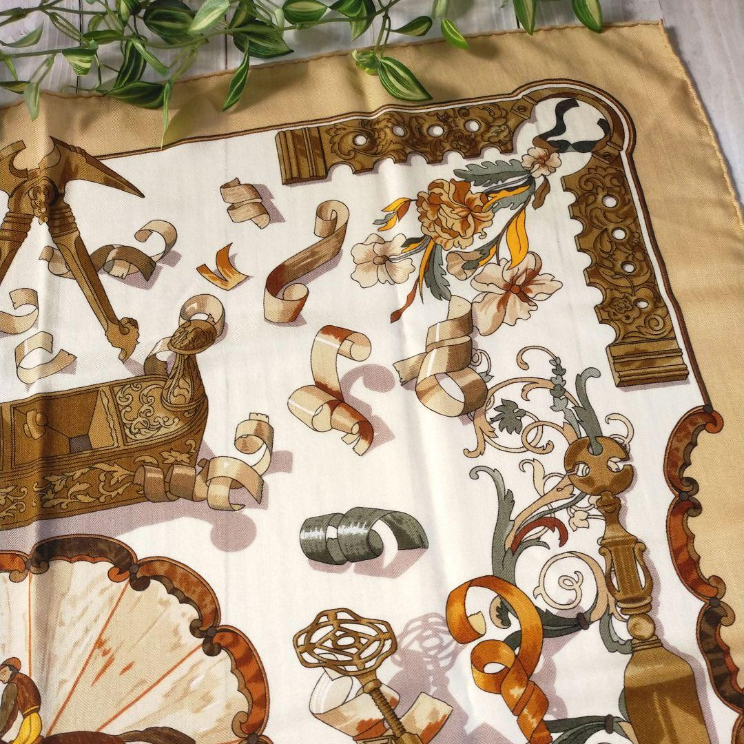 ☘️未使用に近い☘️HERMES カシミヤ カレ90　Copeaux おが屑