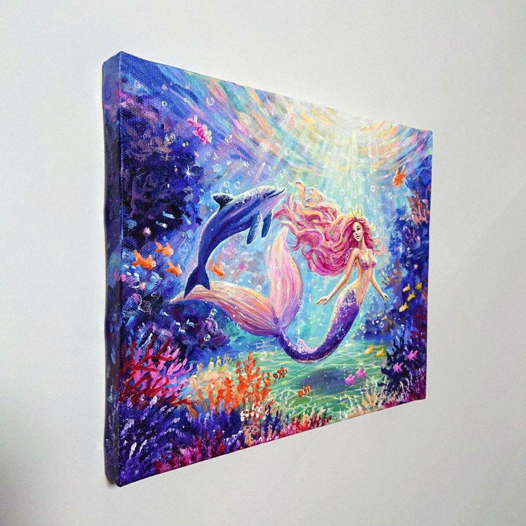 【Mermaid princess】アクリル画 F3 風景画 絵画