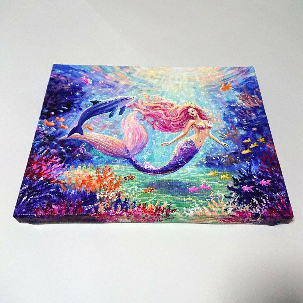 【Mermaid princess】アクリル画 F3 風景画 絵画