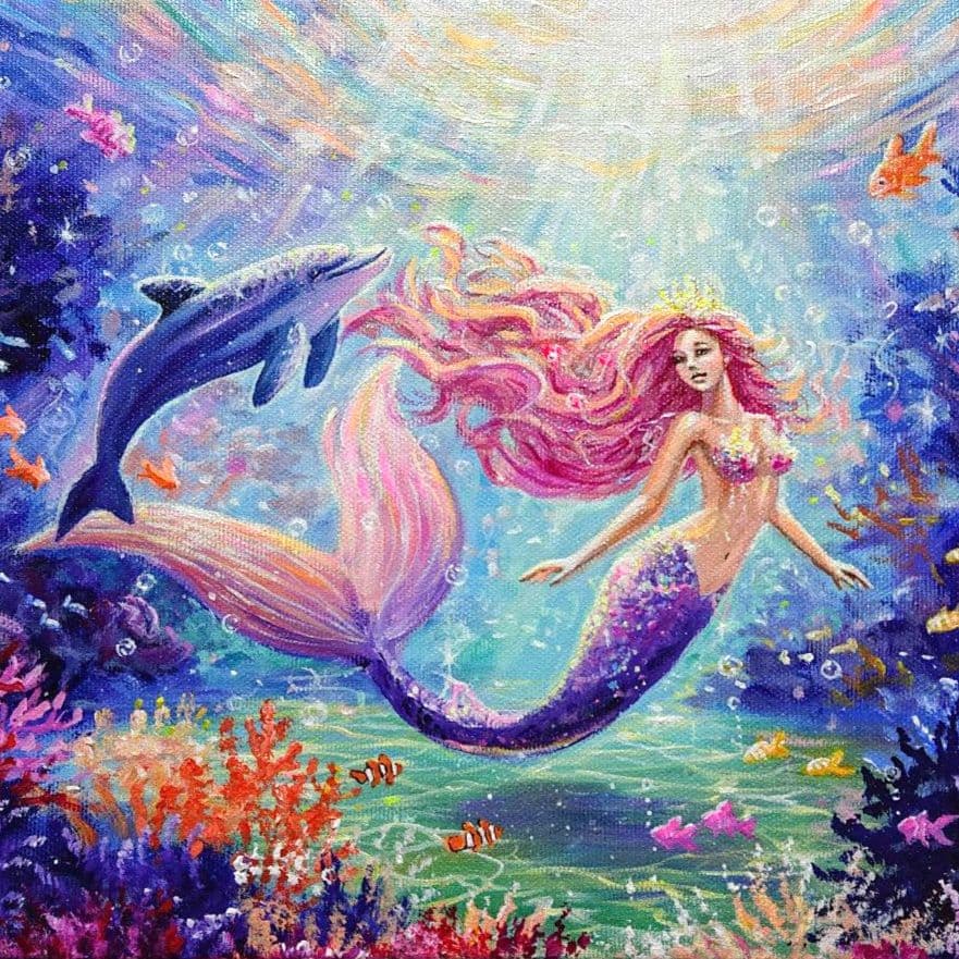【Mermaid princess】アクリル画 F3 風景画 絵画