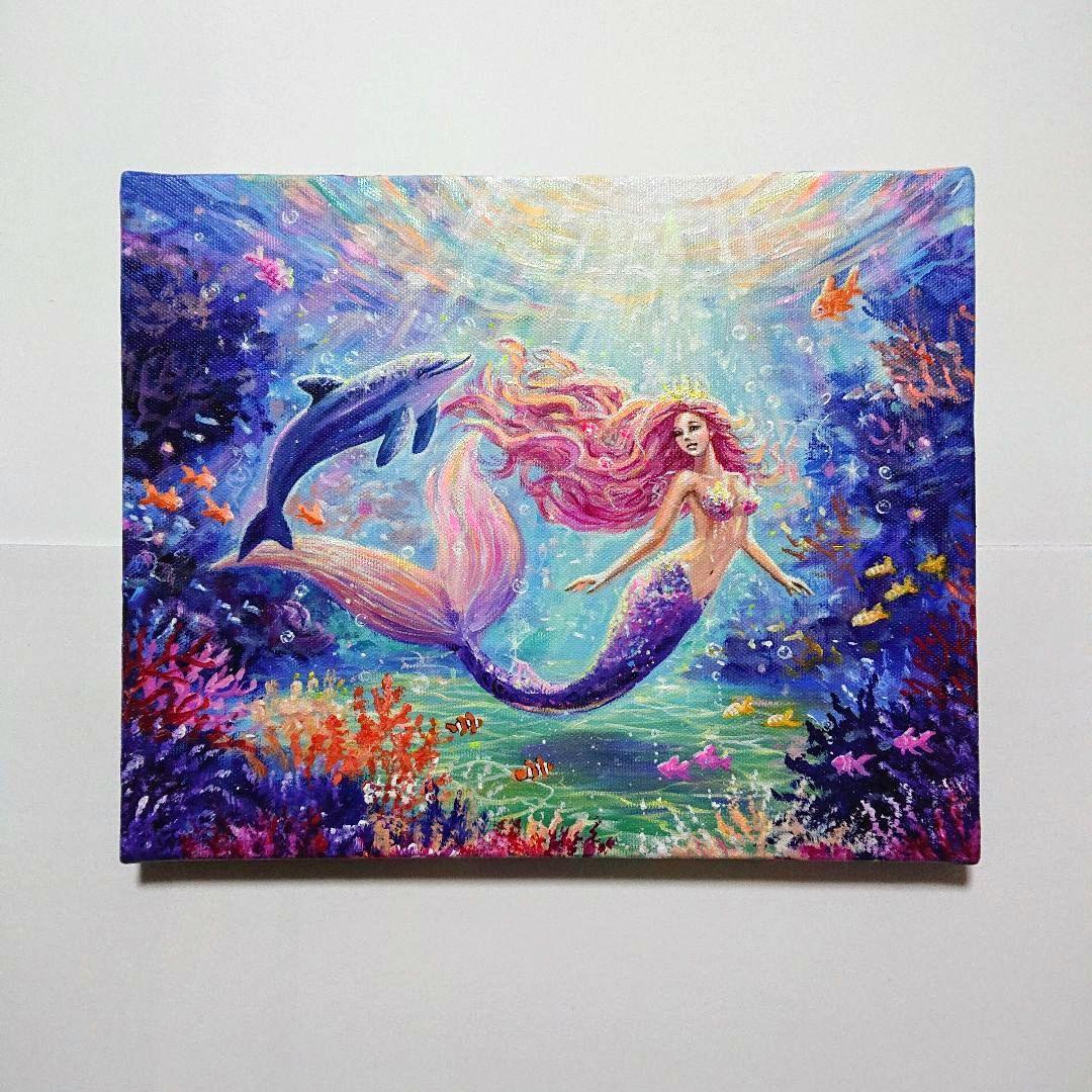 【Mermaid princess】アクリル画 F3 風景画 絵画