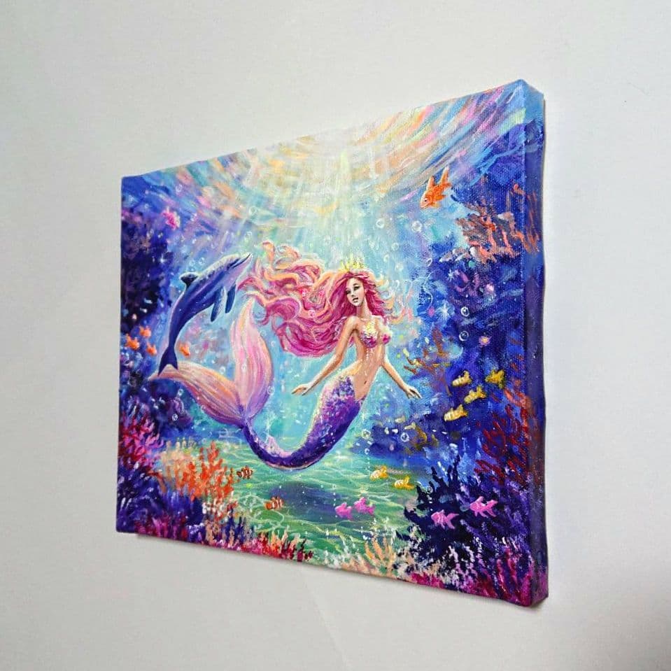 【Mermaid princess】アクリル画 F3 風景画 絵画