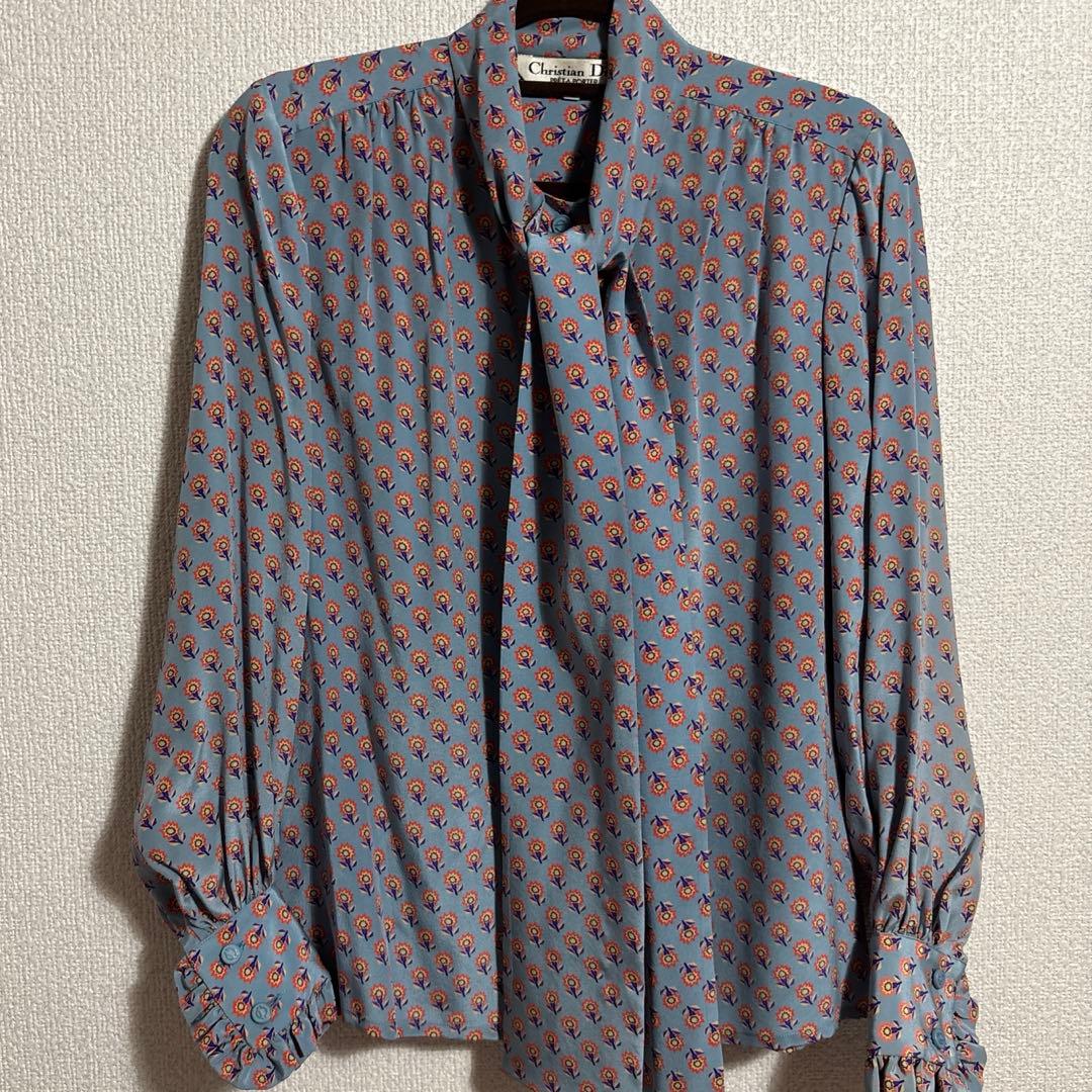 Christian Dior 花柄リボン付きブラウス