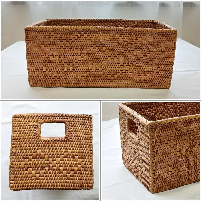アウトレット アタ製 長方形 バスケット 29.5×13.5cm 収納ボックス