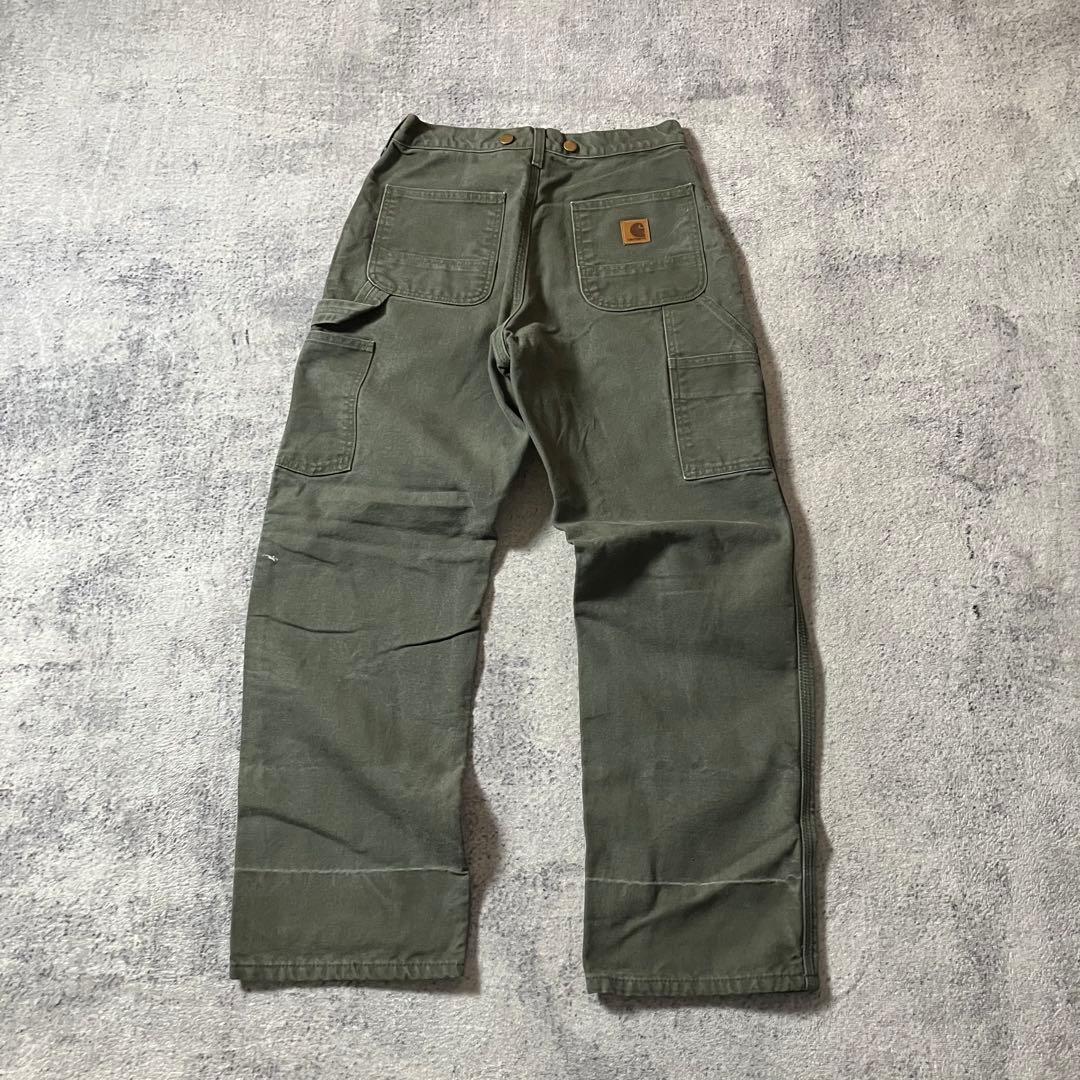 00sCarharttB111カーハート裏地フランネルモスグリーンダックパンツ