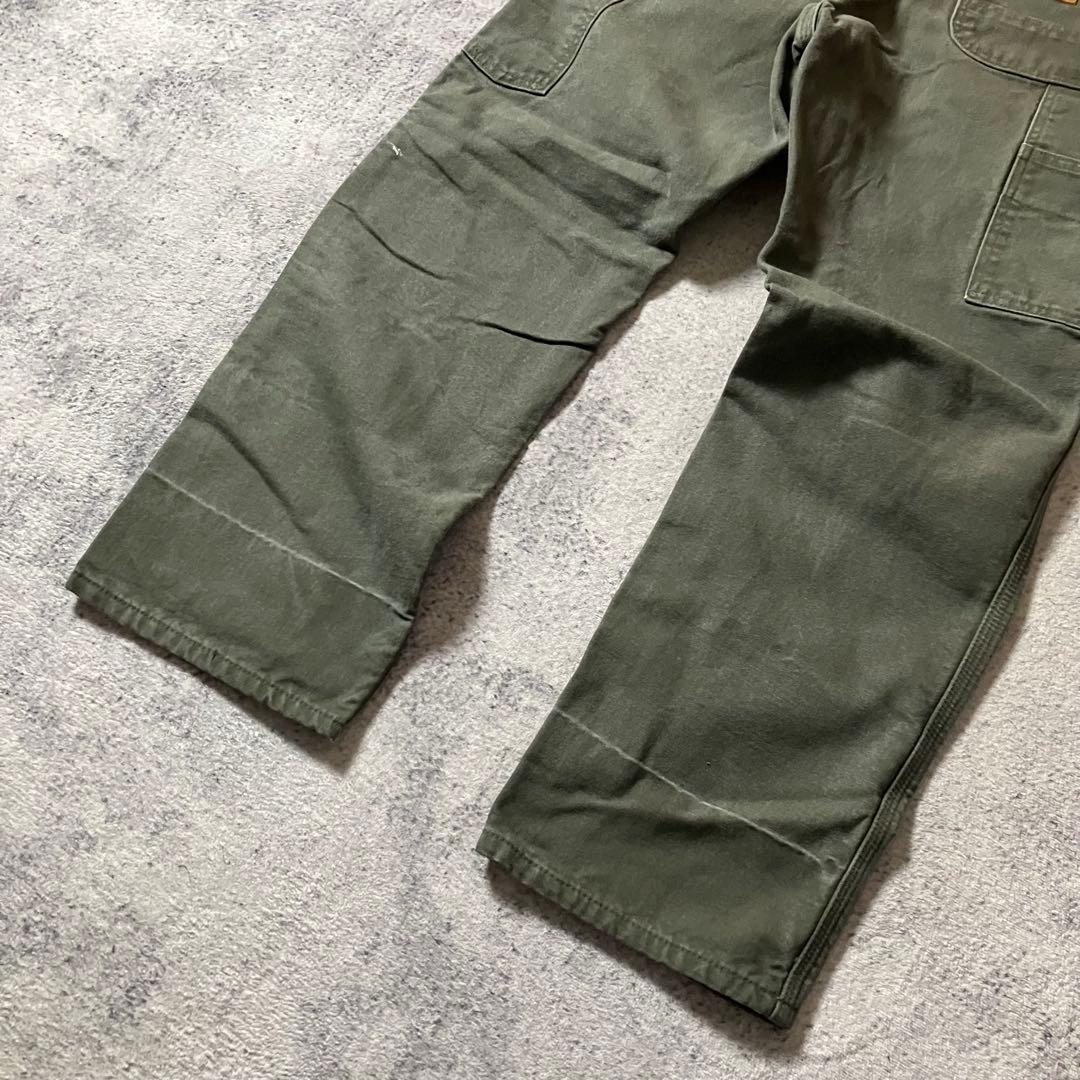00sCarharttB111カーハート裏地フランネルモスグリーンダックパンツ