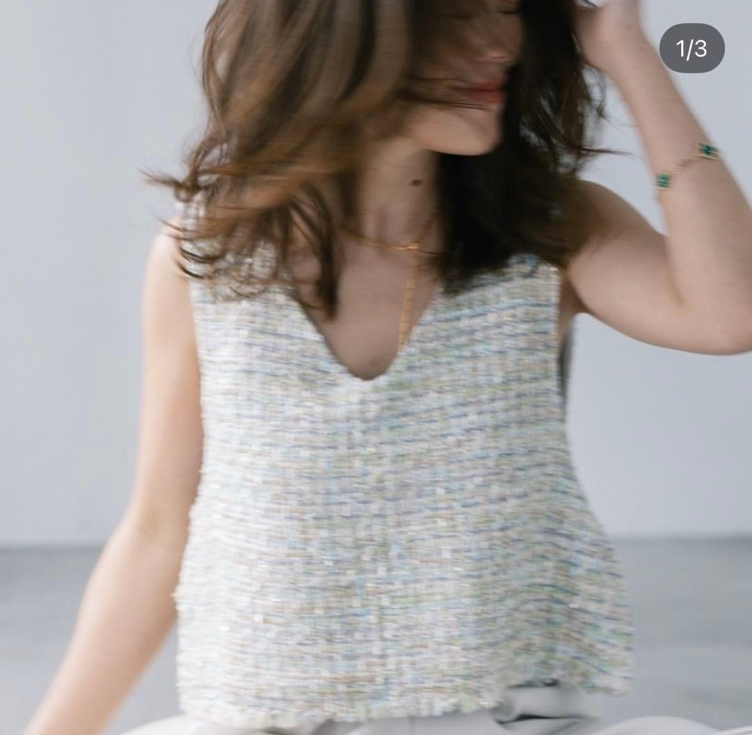 pois ポワ　ツイードベスト　tweed vest ブルー