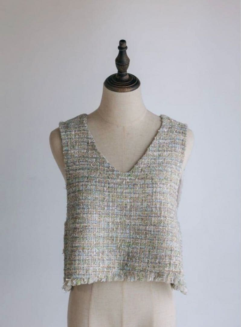pois ポワ　ツイードベスト　tweed vest ブルー