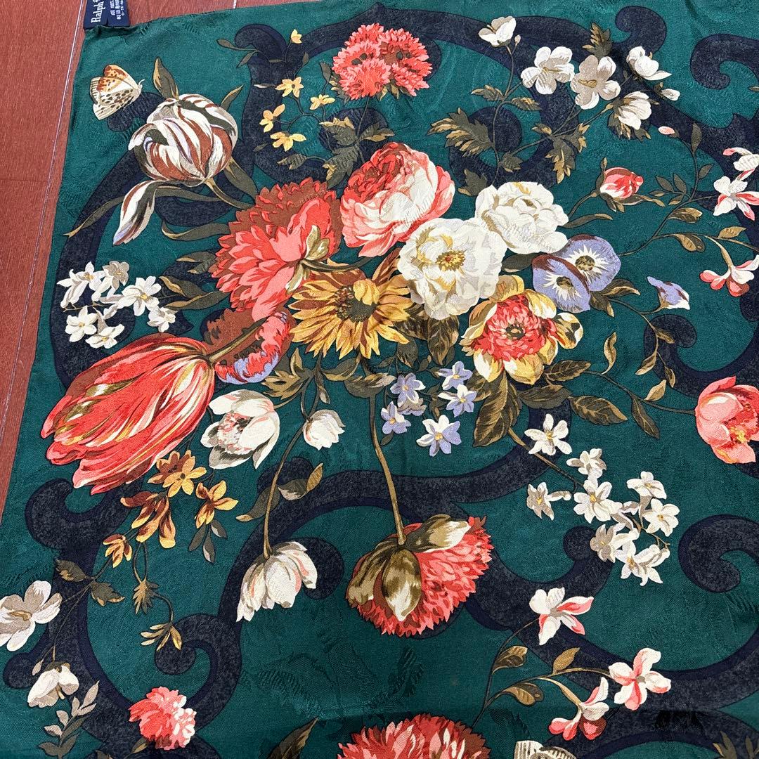 美品　Ralph Lauren 大判 シルク100%スカーフ