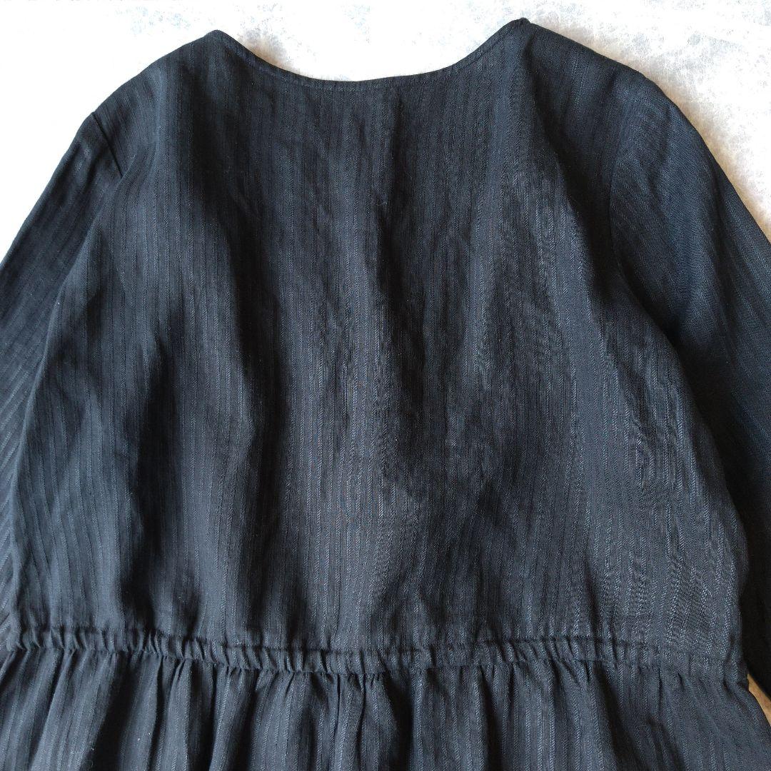 112 群言堂 石見銀山 リネン 麻100% ノーカラー シャツ ワンピース 黒