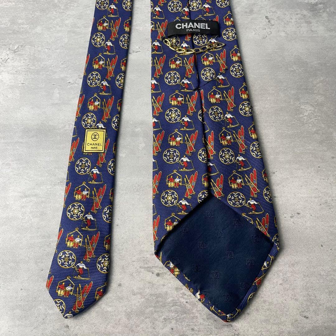 CHANEL シャネル スキー柄 スノー柄 リフト ネクタイ ネイビー 紺