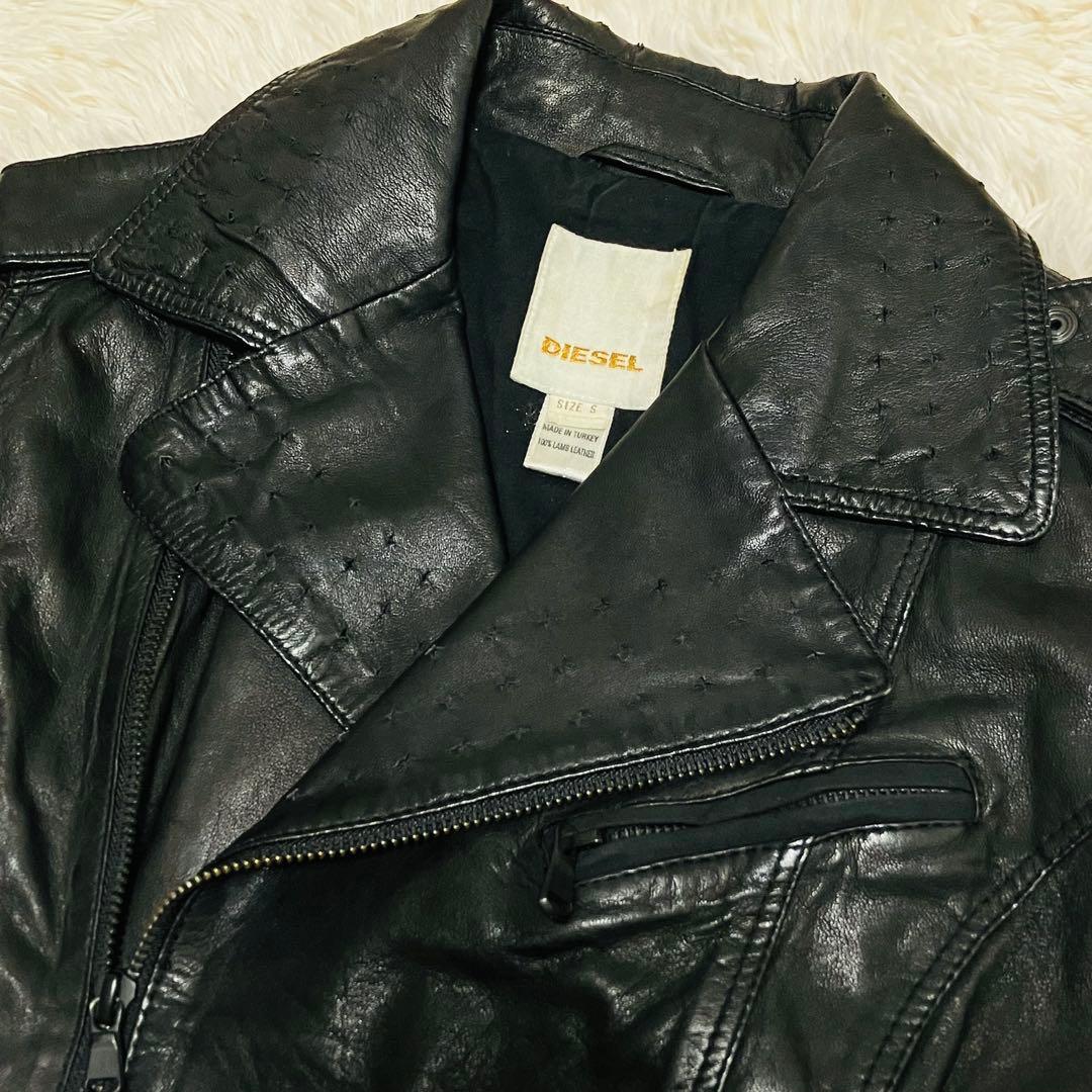 【美品】DIESEL ディーゼル ラムレザー ダブルライダース 星型パンチング