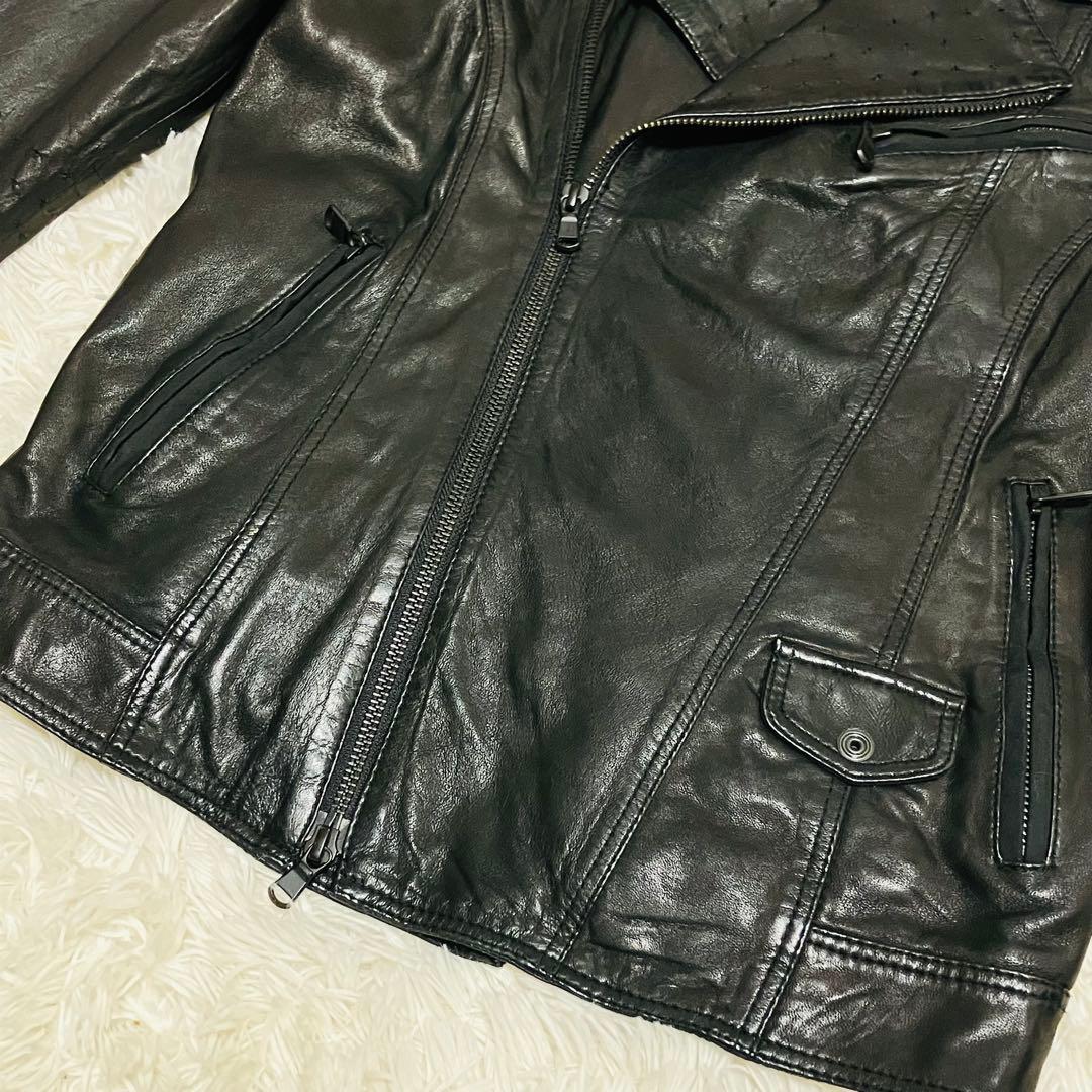【美品】DIESEL ディーゼル ラムレザー ダブルライダース 星型パンチング