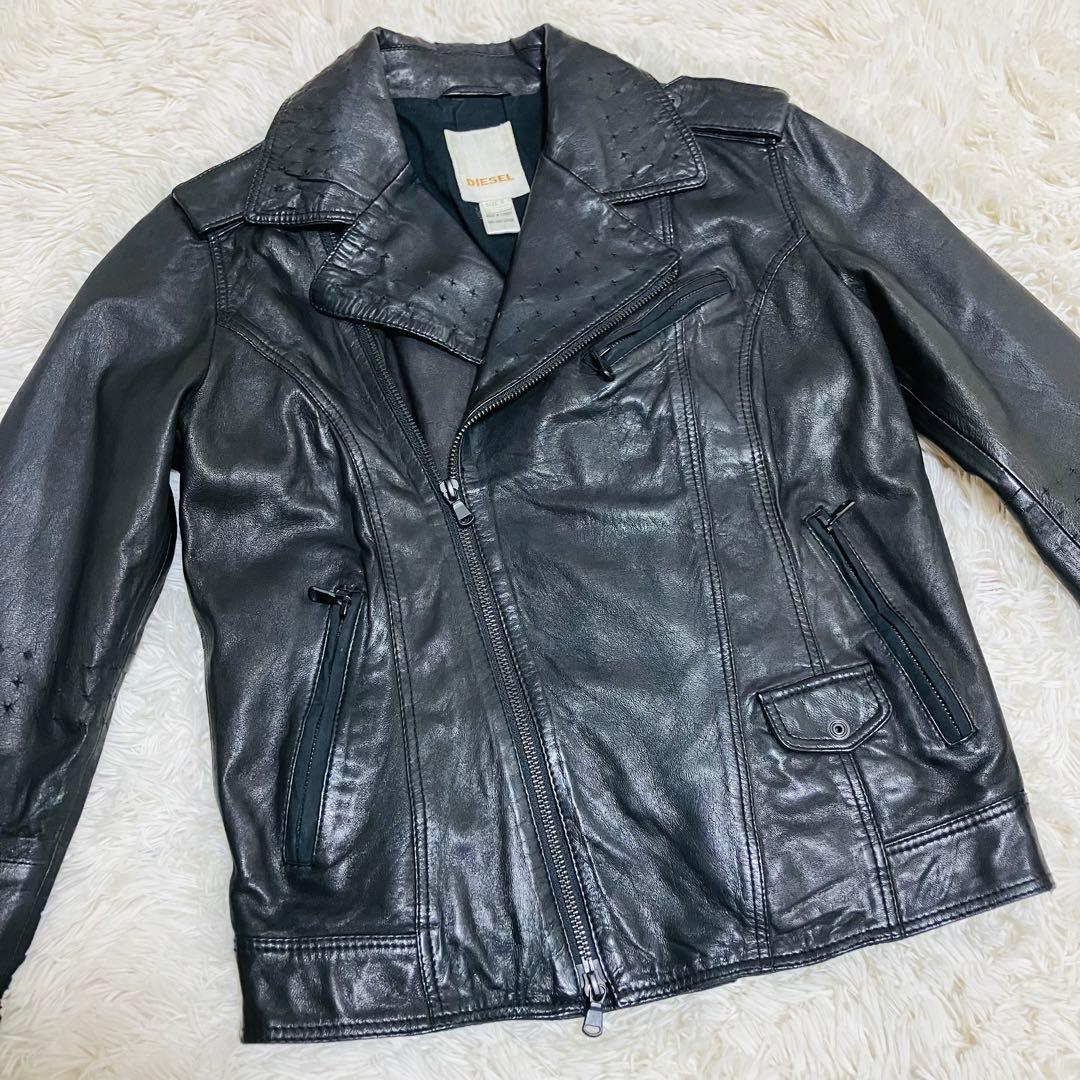 【美品】DIESEL ディーゼル ラムレザー ダブルライダース 星型パンチング