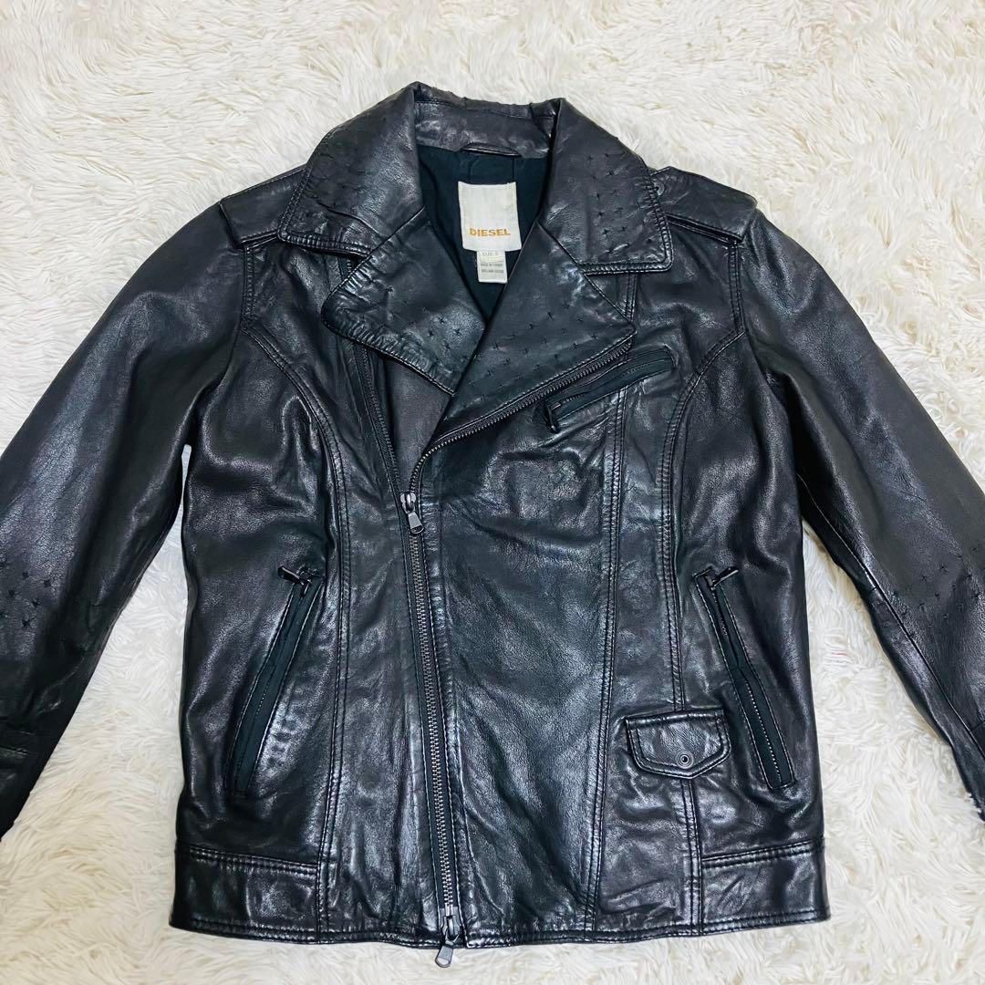 【美品】DIESEL ディーゼル ラムレザー ダブルライダース 星型パンチング