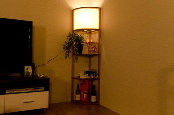 《新品・送料無料》棚付フロアライト　コーナー　DBR/LBR