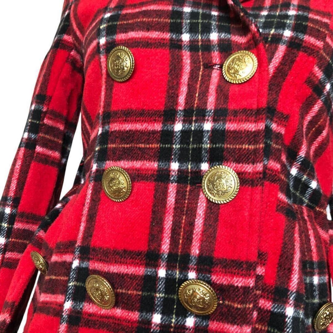 Y2K '00s⭐️美品 平成ギャル タータンチェック ファー Sサイズ レッド