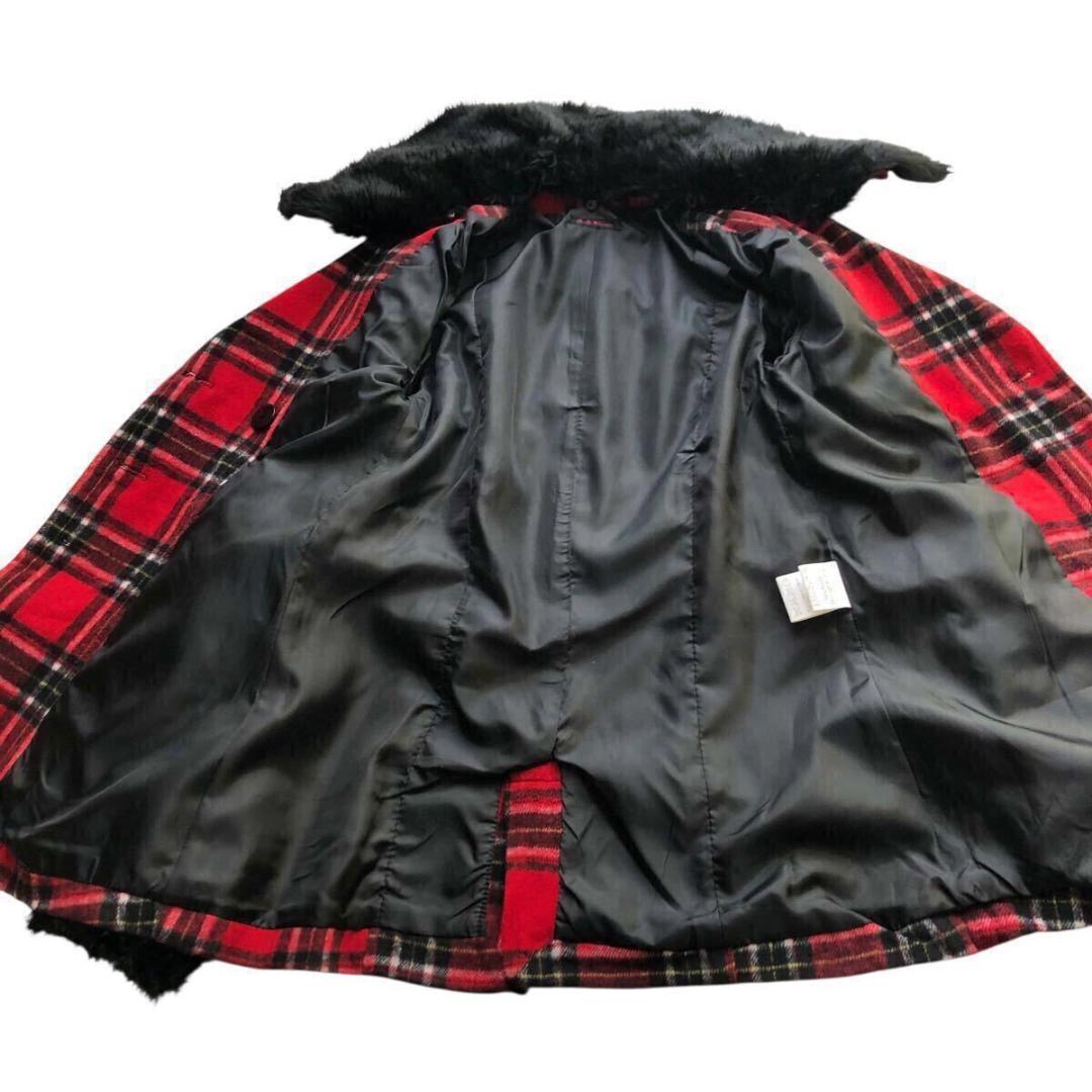 Y2K '00s⭐️美品 平成ギャル タータンチェック ファー Sサイズ レッド