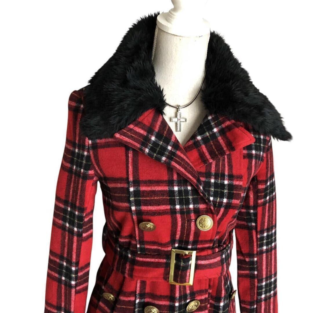 Y2K '00s⭐️美品 平成ギャル タータンチェック ファー Sサイズ レッド