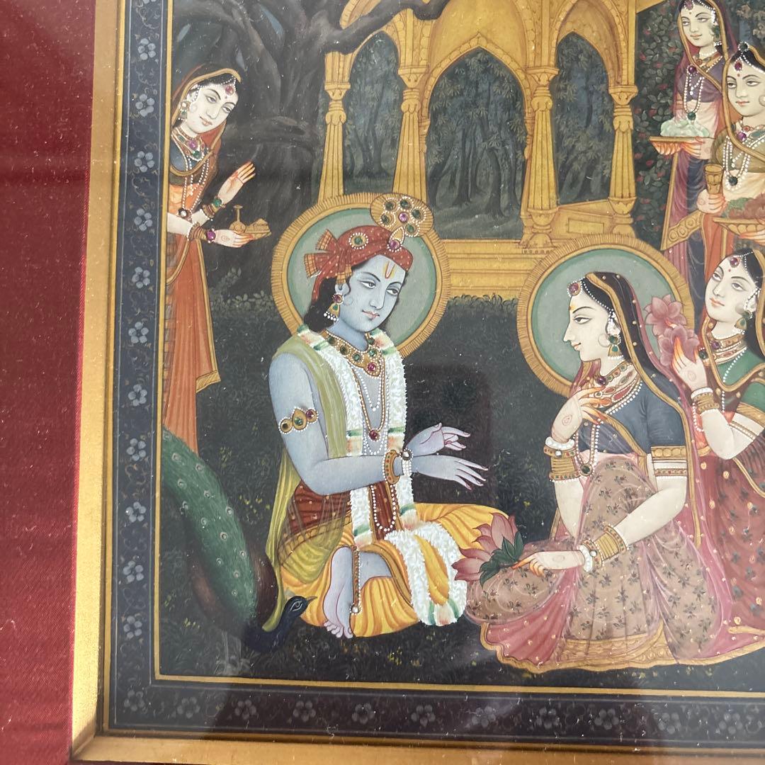 インド伝統絵画 神話的シーン フレーム付き