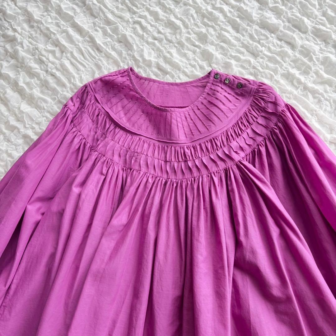 【1度着用のみ美品】 ハウスオブロータス コットンボイルタックギャザーブラウス
