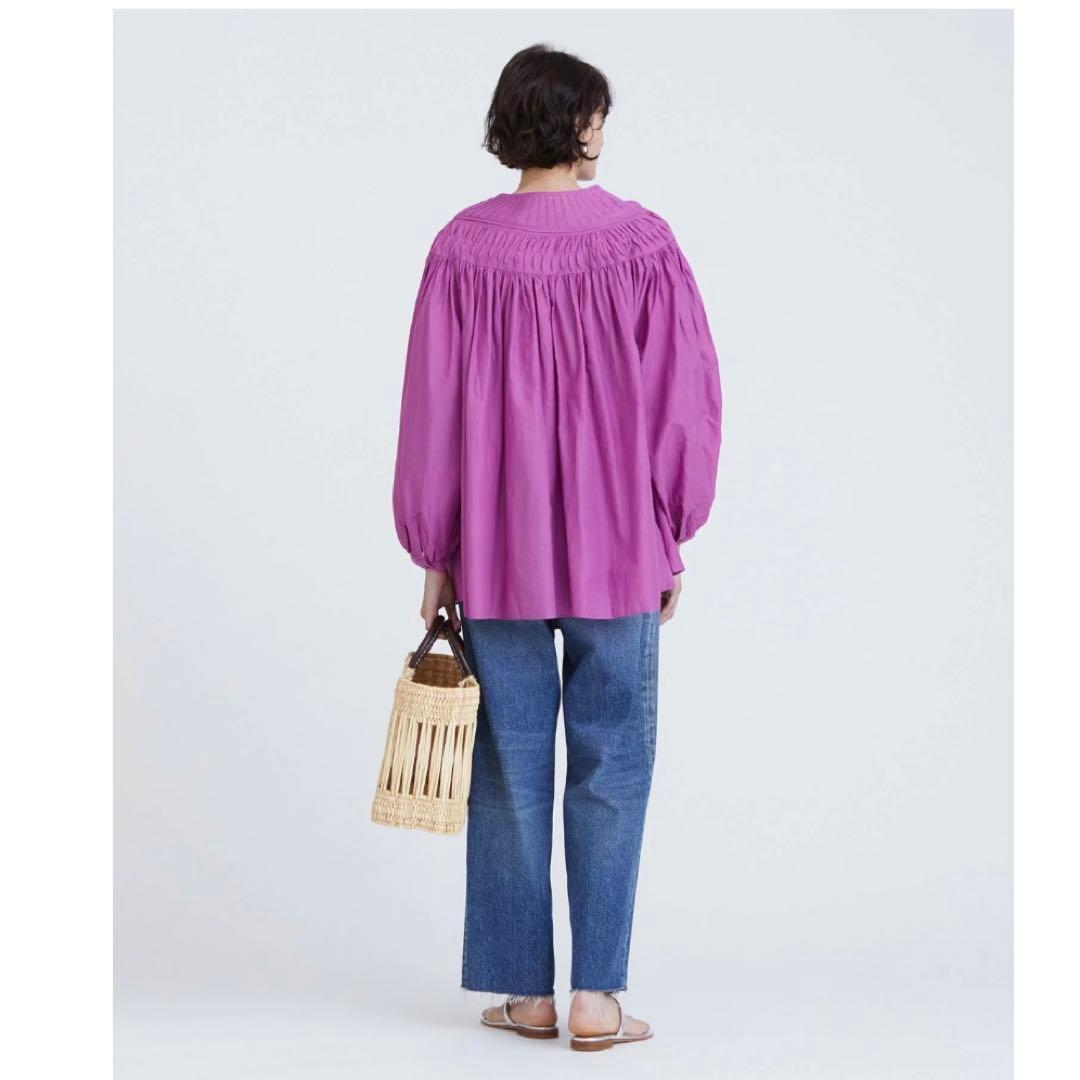 【1度着用のみ美品】 ハウスオブロータス コットンボイルタックギャザーブラウス