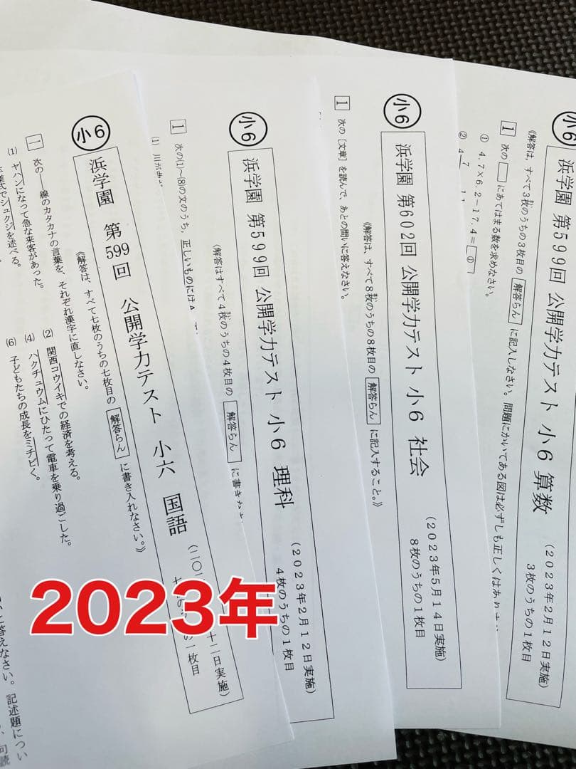 公開学力テスト 2023年、2024年度 浜学園 小6 2年分 4科目