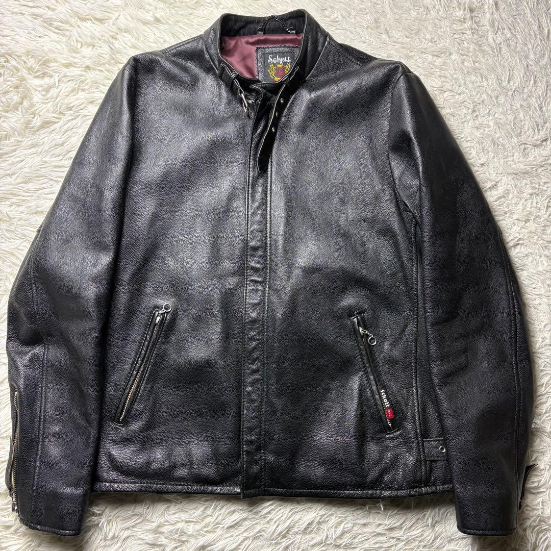 【極美品】Schott シングルライダースジャケット ゴートレザー L