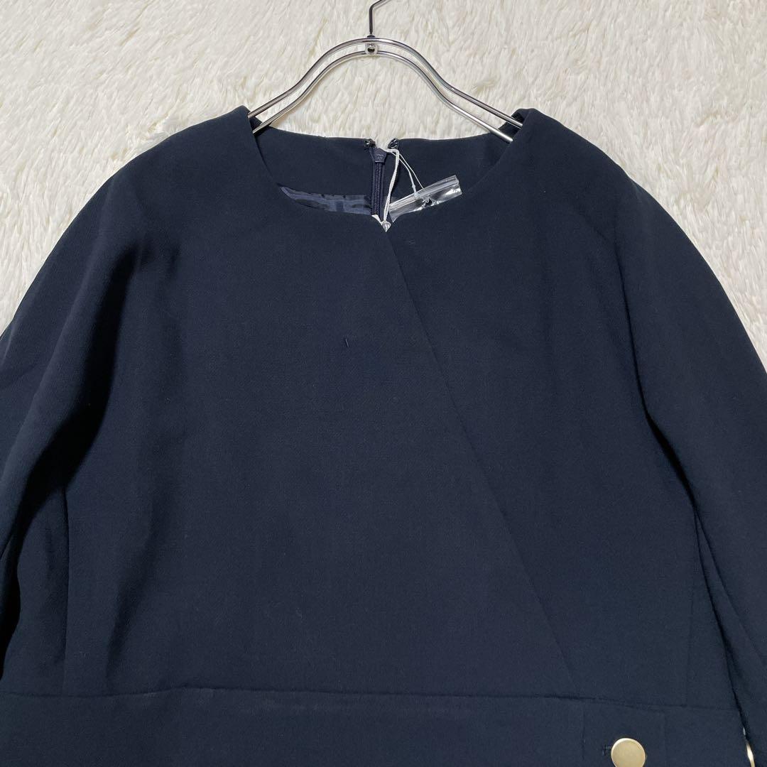 【新品タグ付き】 ドゥクラッセ 金ボタン ロングワンピース ネイビー 3L