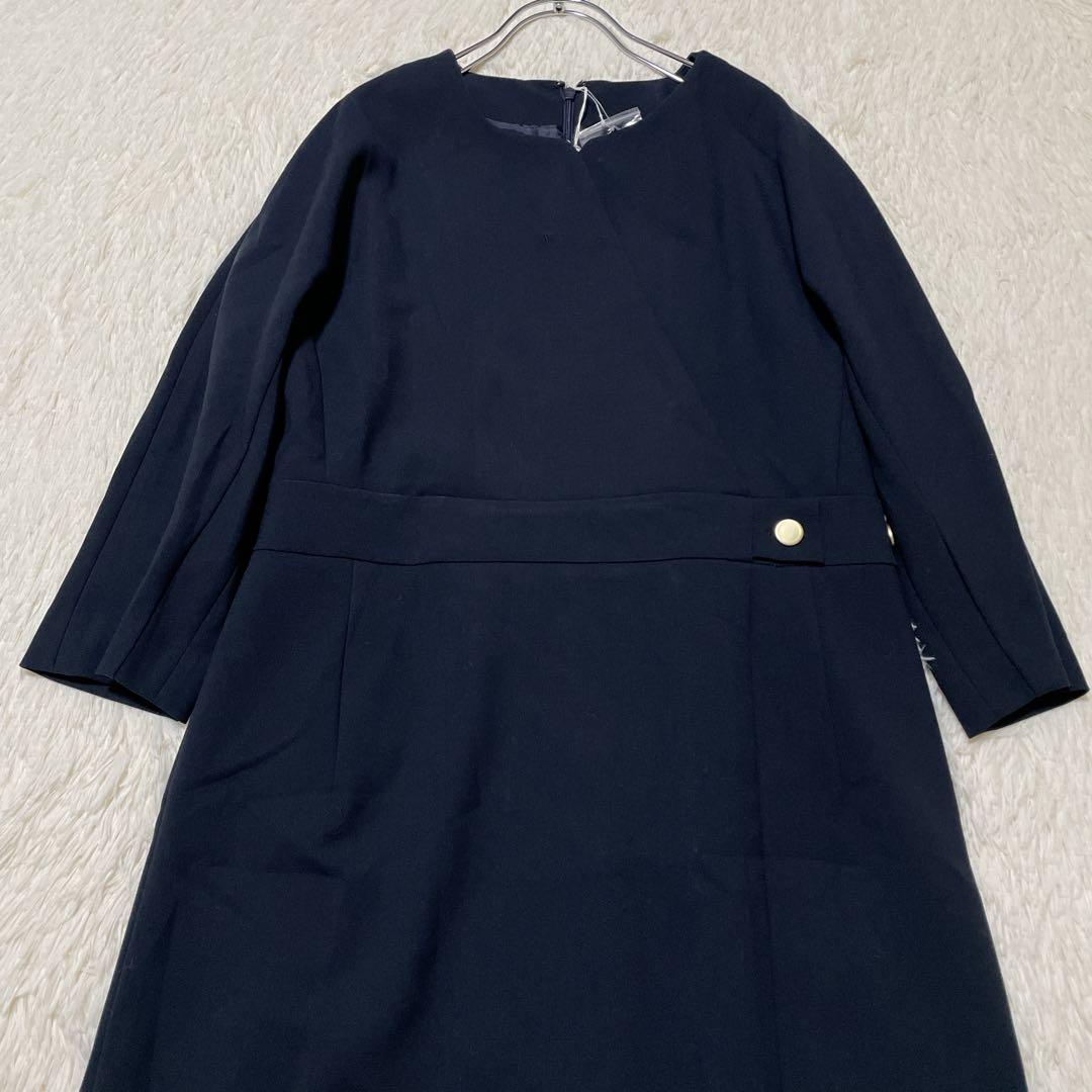 【新品タグ付き】 ドゥクラッセ 金ボタン ロングワンピース ネイビー 3L