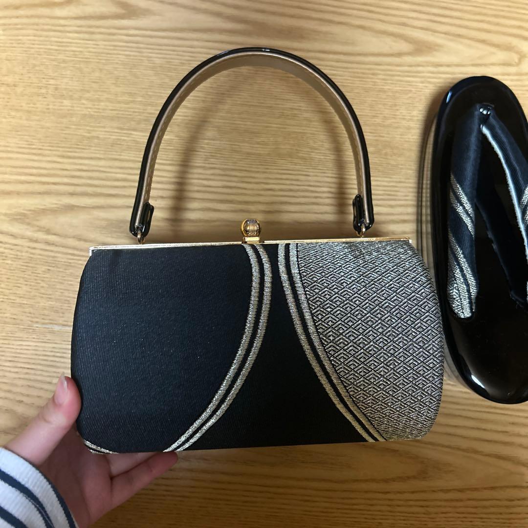 SOUBIEN 創美苑 和装用バッグと草履セット 黒と金