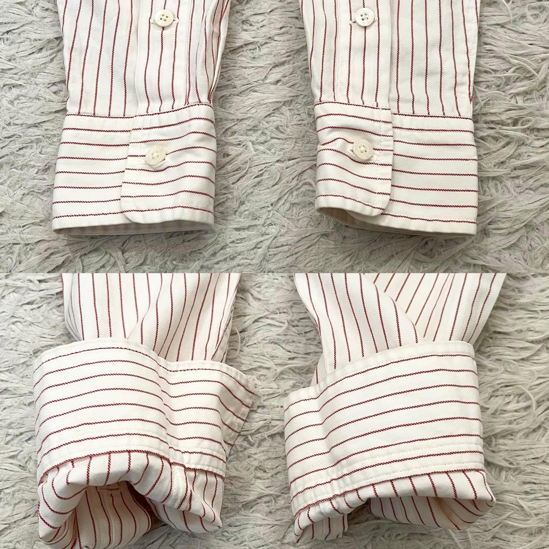 ✨美品✨ラルフローレン　長袖シャツ　ストライプ　ロゴ刺繍　ポニー　白×赤　Ｌ