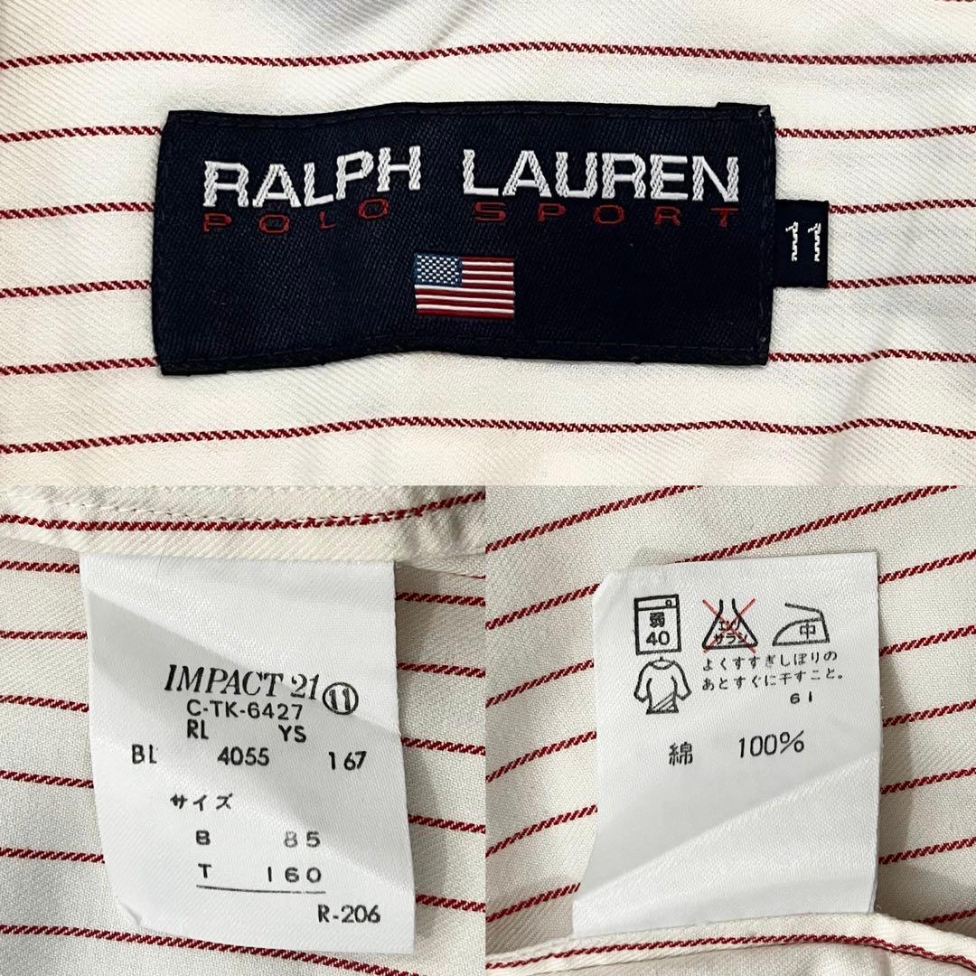 ✨美品✨ラルフローレン　長袖シャツ　ストライプ　ロゴ刺繍　ポニー　白×赤　Ｌ