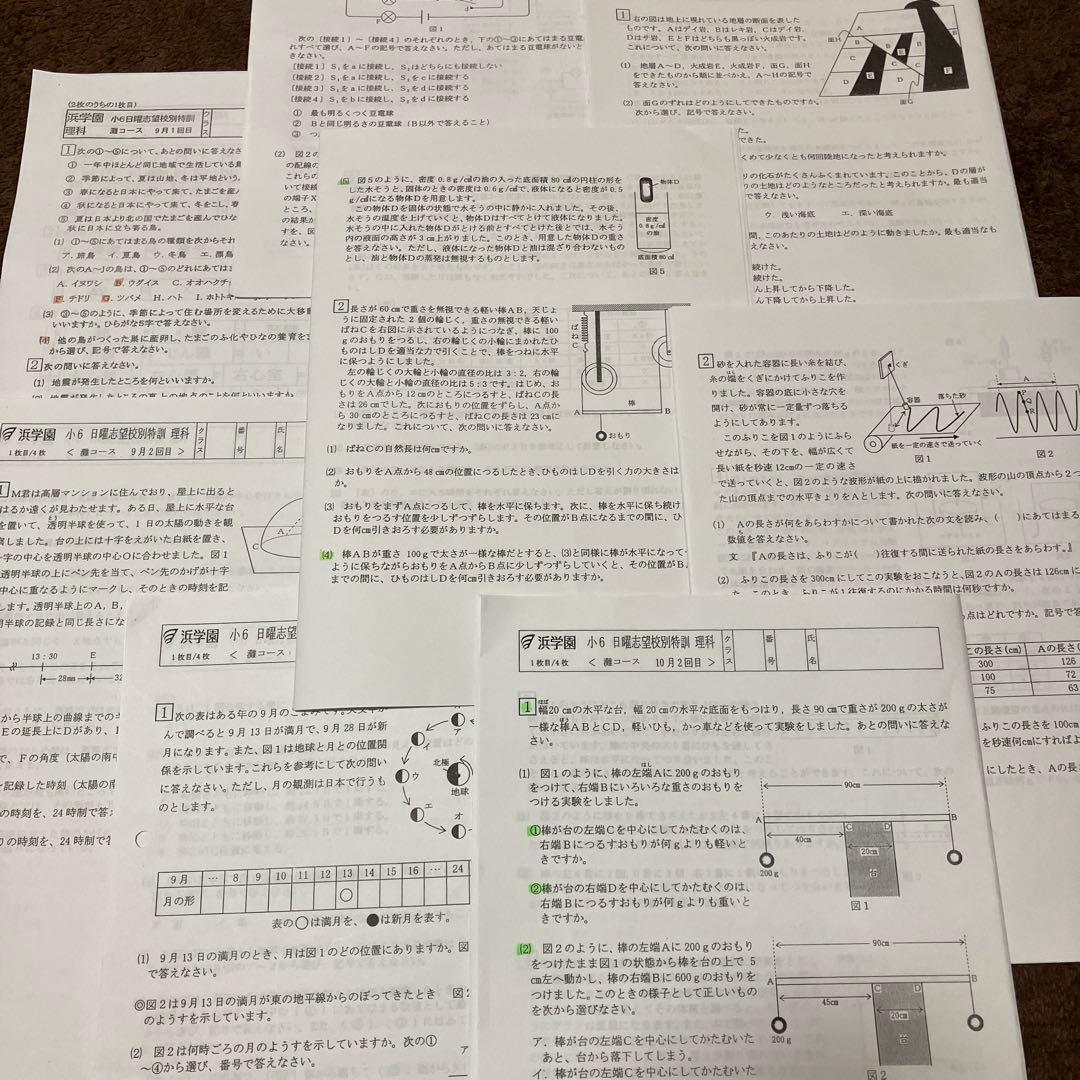 浜学園　M灘コース　小6理科　9〜12月　日曜志望校別特訓問題集　追加教材