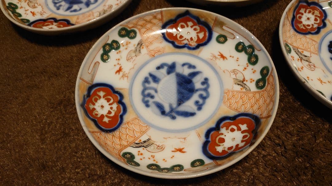 大聖寺伊万里　古伊万里　伊万里　色絵　金襴手　中皿　５客