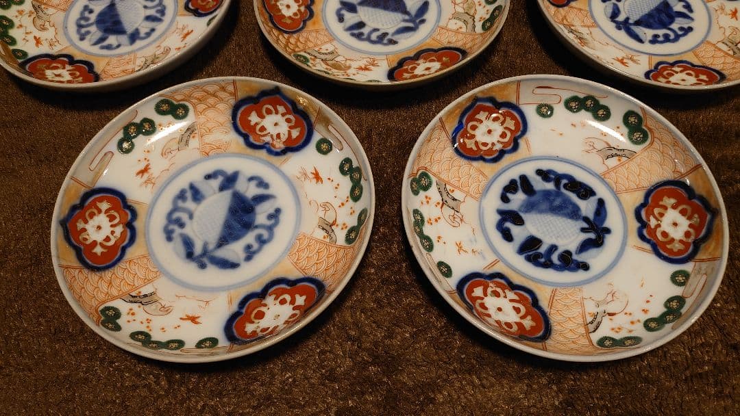 大聖寺伊万里　古伊万里　伊万里　色絵　金襴手　中皿　５客