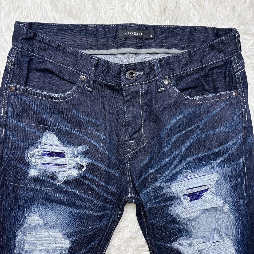 CIVARIZE スパンコール ダメージ加工 スキニー デニムパンツ Y2K