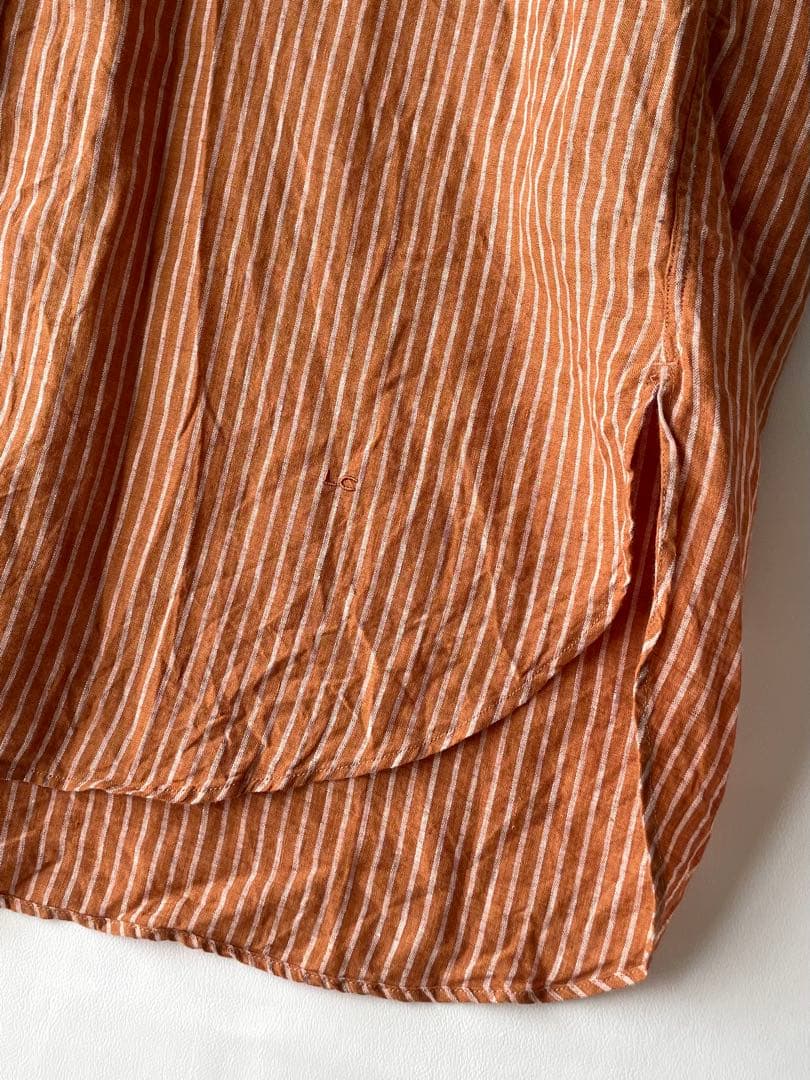 極美品✨ジムフレックス　14 リネン　オレンジストライプ　ロングシャツワンピース