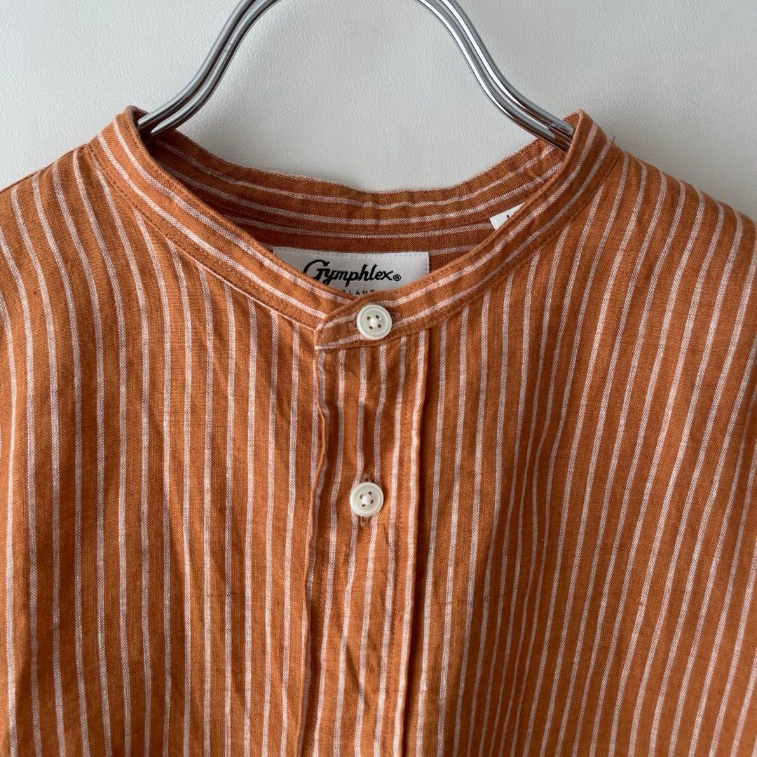 極美品✨ジムフレックス　14 リネン　オレンジストライプ　ロングシャツワンピース