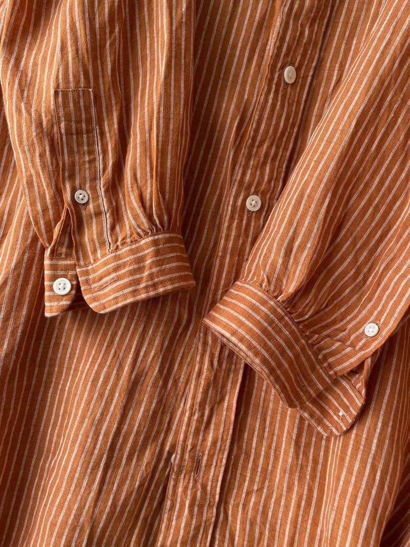 極美品✨ジムフレックス　14 リネン　オレンジストライプ　ロングシャツワンピース