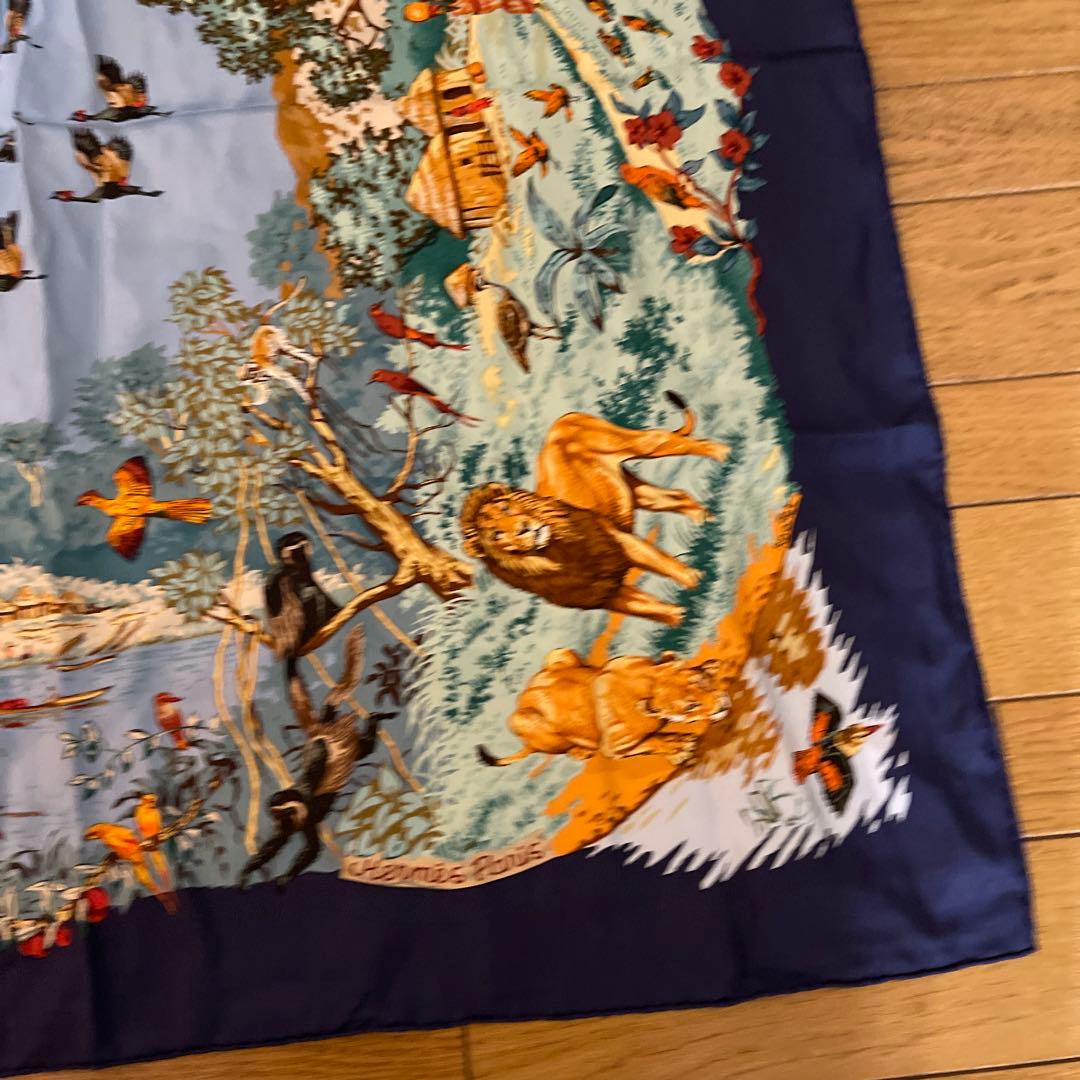 シルク100%アフリカ動物デザイン スカーフ 90cm エルメス