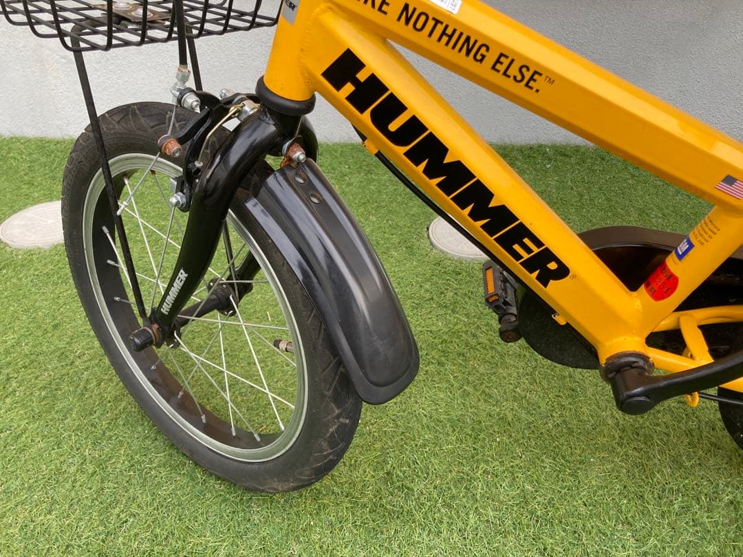HUMMER 幼児用自転車 イエロー 前カゴ、補助輪付き